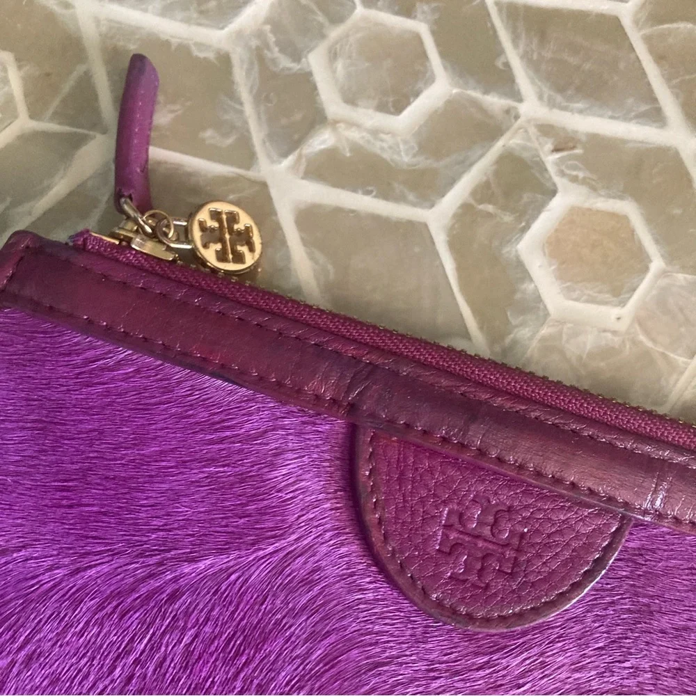 LIKE NEW!  Tory Burch Priscilla calf hair pouch in fuchsia purple
